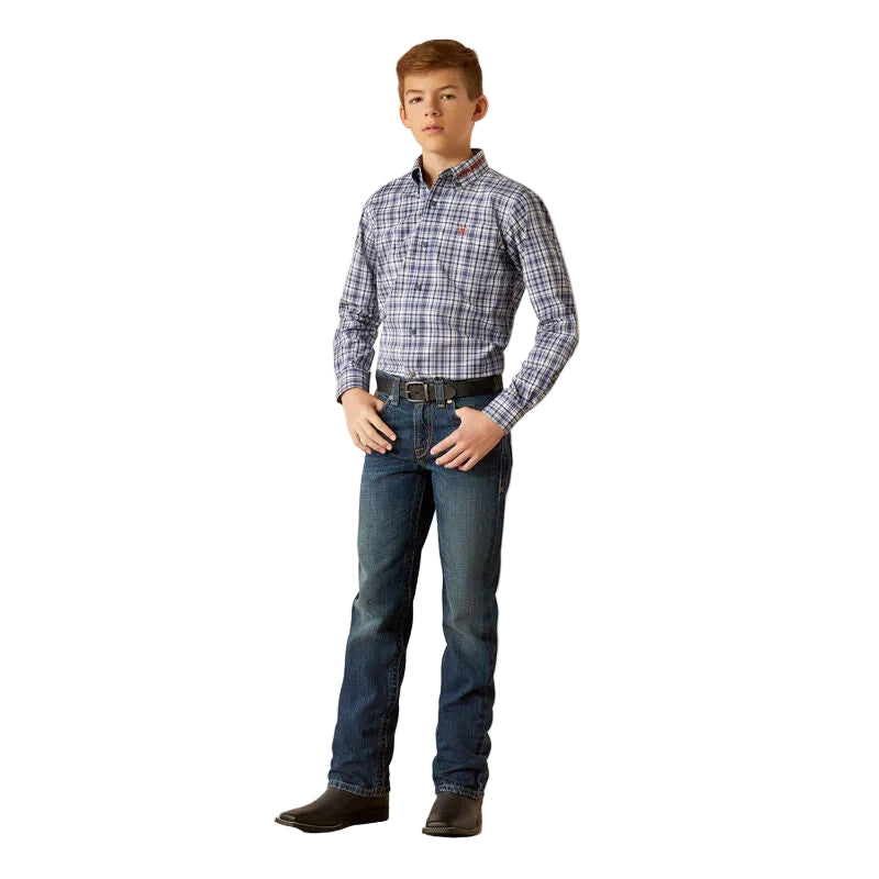 Ariat Boy's Pro Series Team Orion Classic Fit Long Sleeve Shirt - Navy/Orange