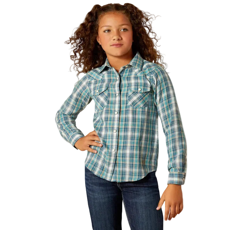 Ariat Girl's Long Sleeve Western Darla Shirt - Aquamarine Plaid