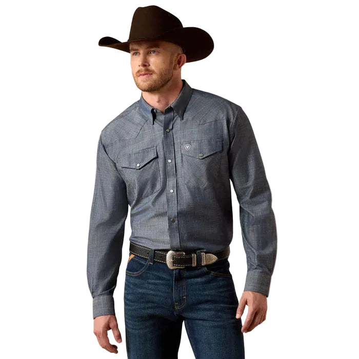 Ariat Men's Wrinkle Free Classic Fit Refined Slub Shirt - Chambray Blue