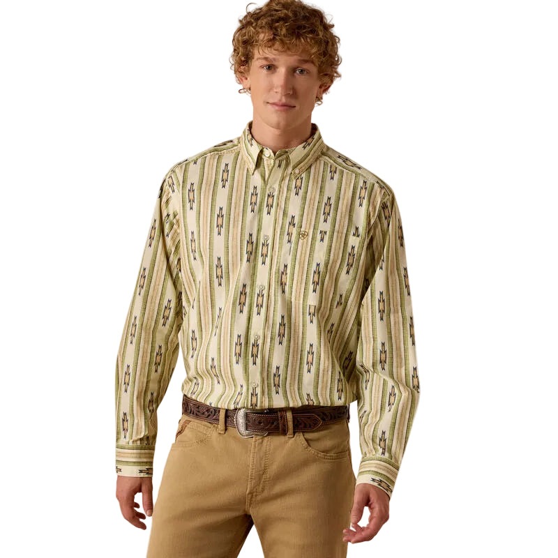 Ariat Men's Stephon Classic Fit Serape StripeLong Sleeve Shirt- Almond Oil