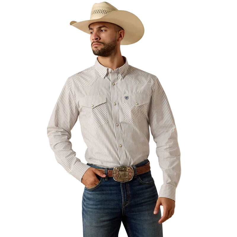 Ariat Men's Pro Series Frasier Fitted Snap Shirt - Roasted Cashew Stripe