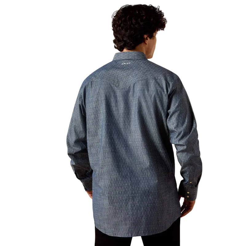 Ariat Men's Filipe Fitted Long Sleeve Fitted Snap Shirt - Chambray Blue Geo Print