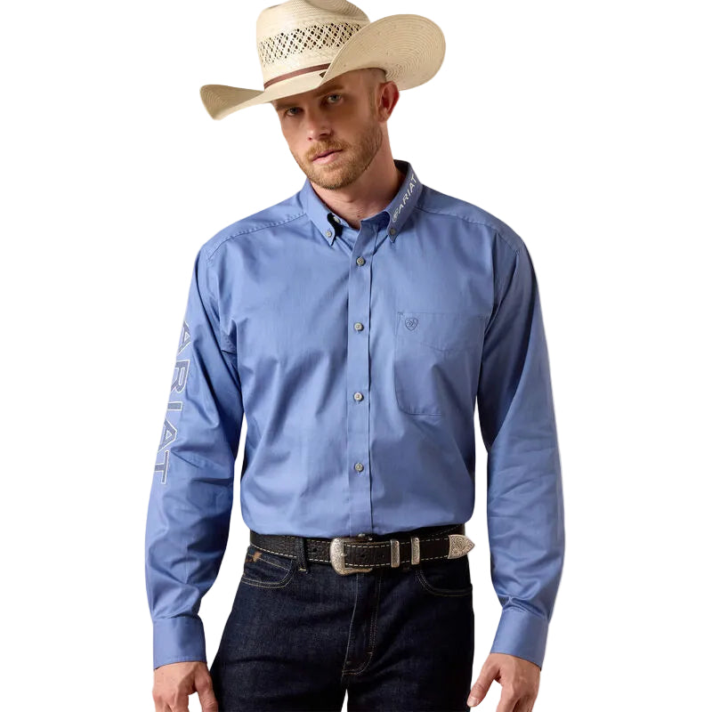 Ariat Men's Team Logo Lightweight Twill Classic Fit Long Sleeve Shirt - Colonial Blue/White