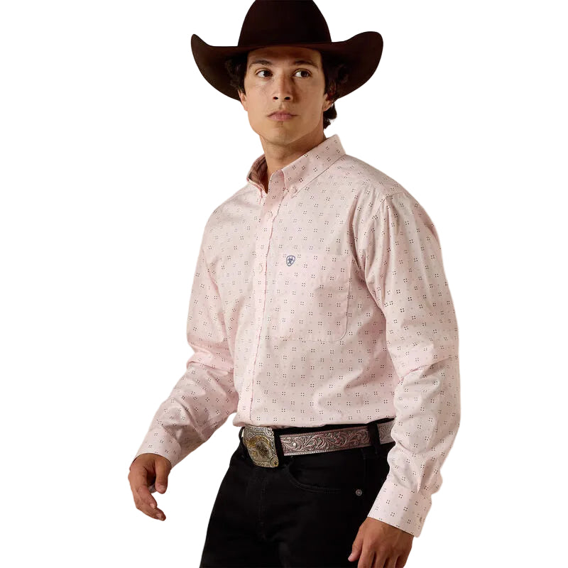Ariat Men's Wrinkle Free Wally Fitted Long Sleeve Geo Print Shirt - Barely Pink