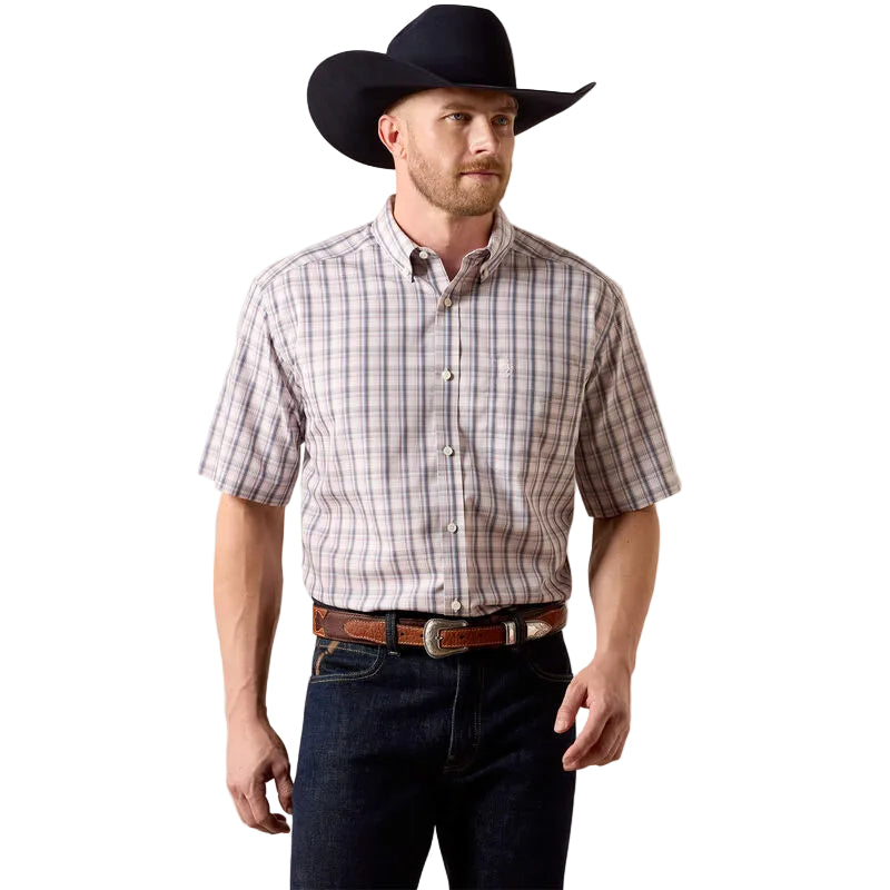 Ariat Men's Wrinkle Free Wolcott Classic Fit Short Sleeve Shirt - White Multi Barely Pink