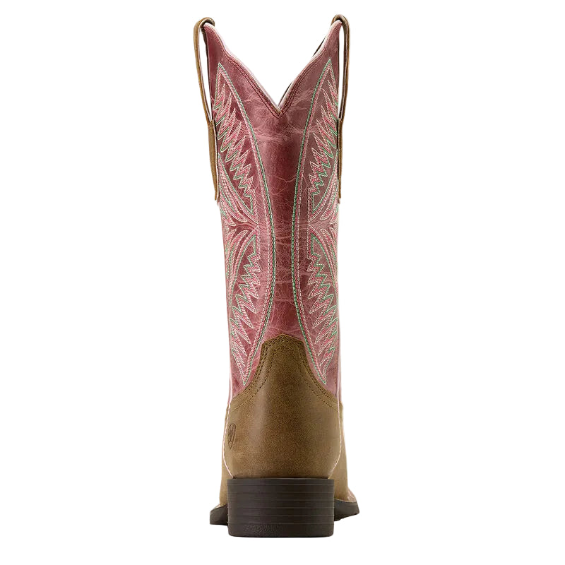 Ariat Women's Round Up Ruidoso Wide Square Toe Western Boot - Brown Bomber/Dusty Rose