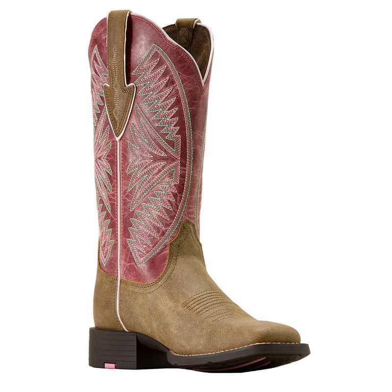 Ariat Women's Round Up Ruidoso Wide Square Toe Western Boot - Brown Bomber/Dusty Rose