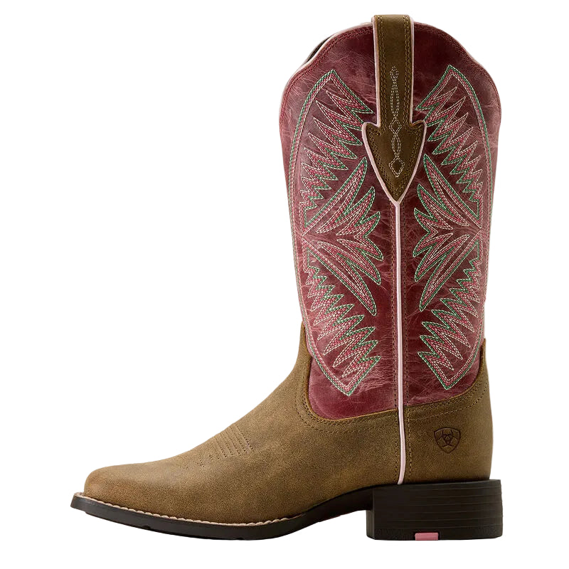 Ariat Women's Round Up Ruidoso Wide Square Toe Western Boot - Brown Bomber/Dusty Rose
