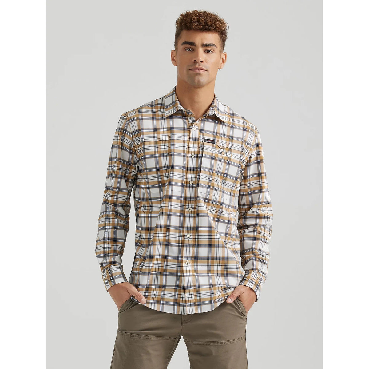 Wrangler Men's ATG Long Sleeve Men's Hike To Fish Plaid - Bistre
