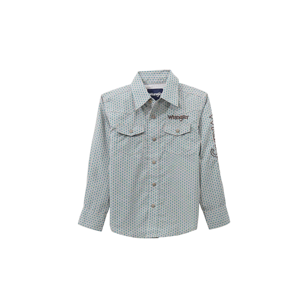 Wrangler Boy's Logo Western Snap Long Sleeve Shirt - Peacock