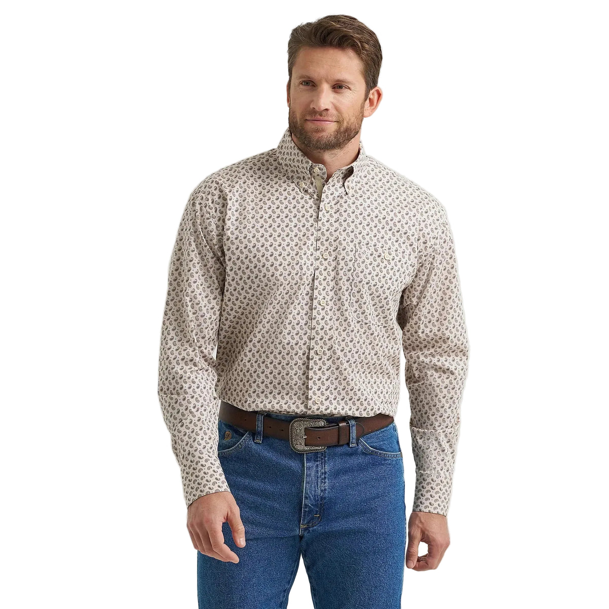 Wrangler Men's George Strait Long Sleeve Button Down Shirt - Pale Stone Paisley