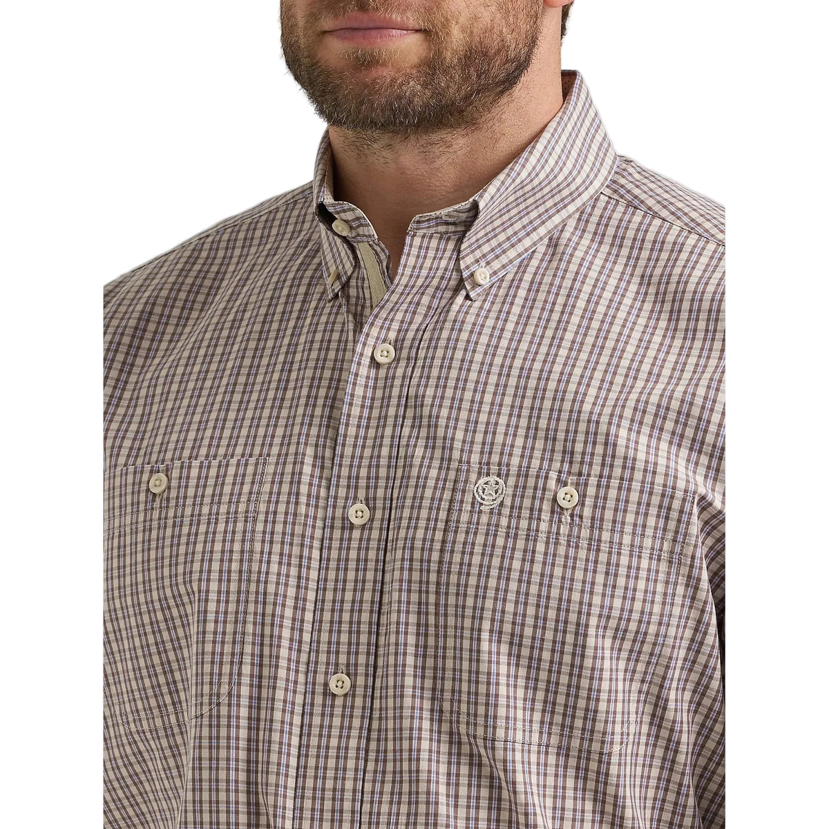 Wrangler Men's George Strait Long Sleeve Button Down Two Pocket Shirt - Purple Tan Plaid - Irvine Tack & Western Wear