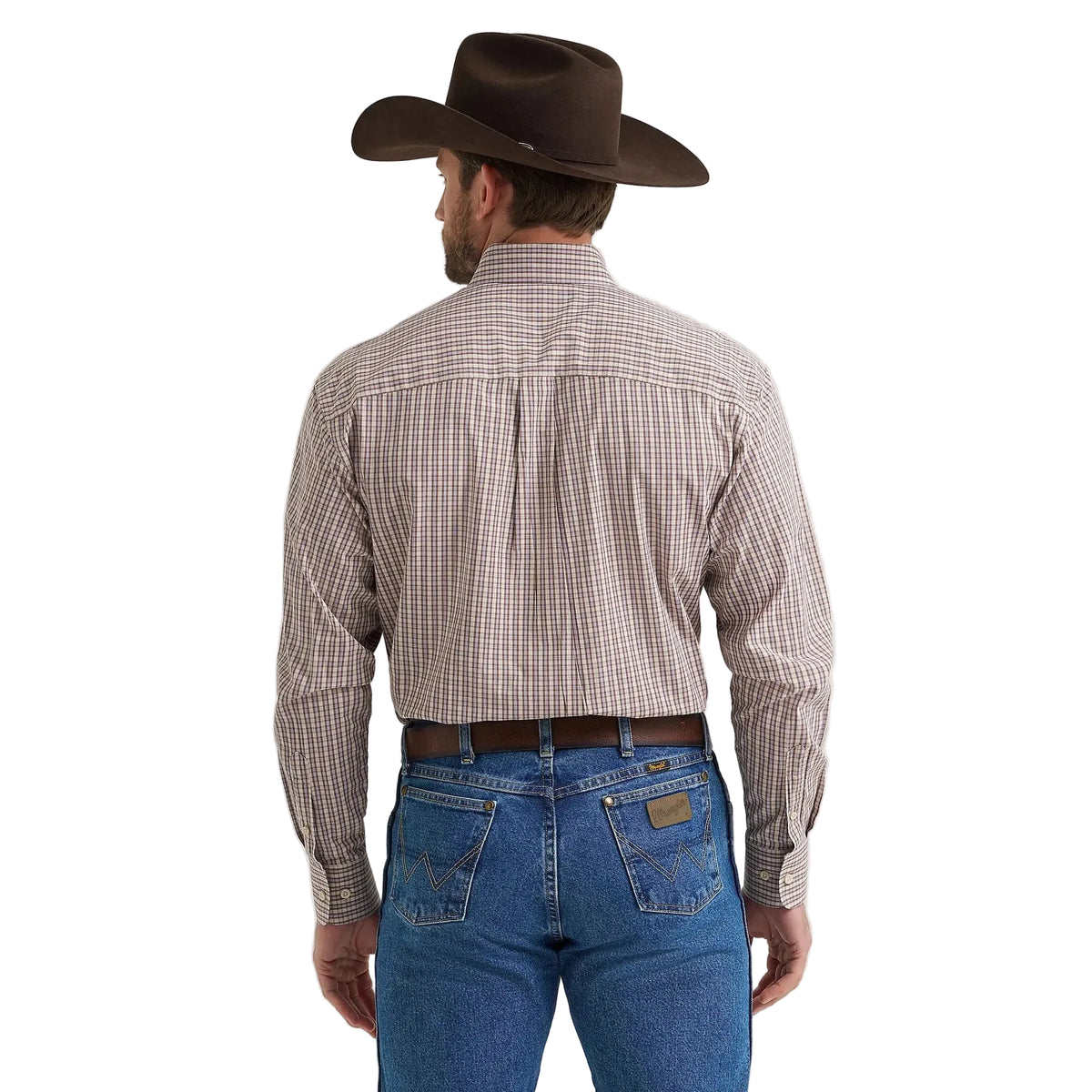 Wrangler Men's George Strait Long Sleeve Button Down Two Pocket Shirt - Purple Tan Plaid - Irvine Tack & Western Wear
