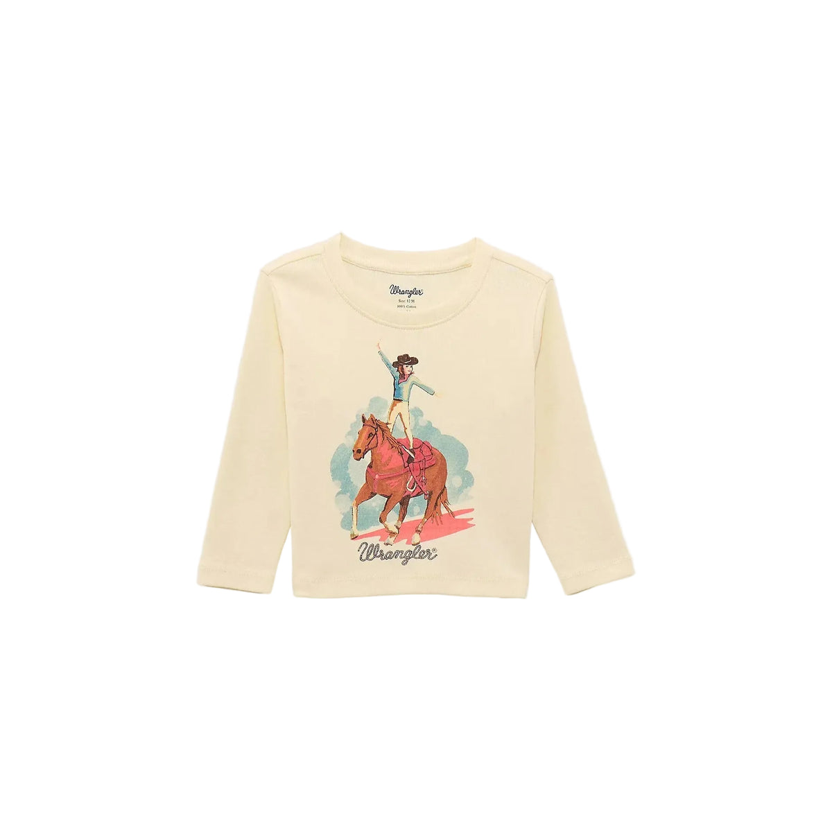 Wrangler Little Girl's Western Graphic Long Sleeve Tee Shirt - Cowgirl White