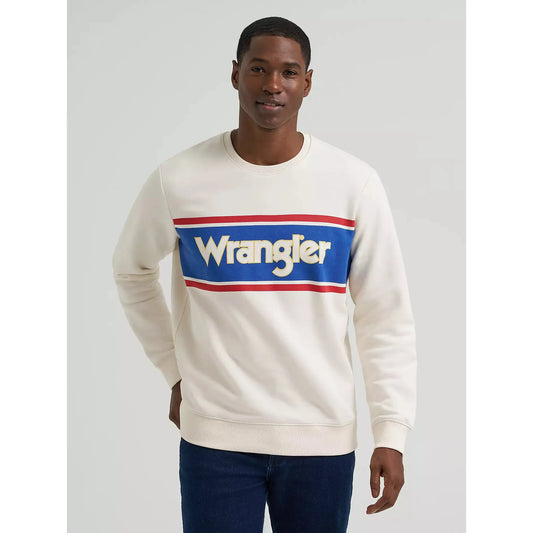 Wrangler Men's Belare Legacy Logo Graphic LS Fleece Sweatshirt - Antique White