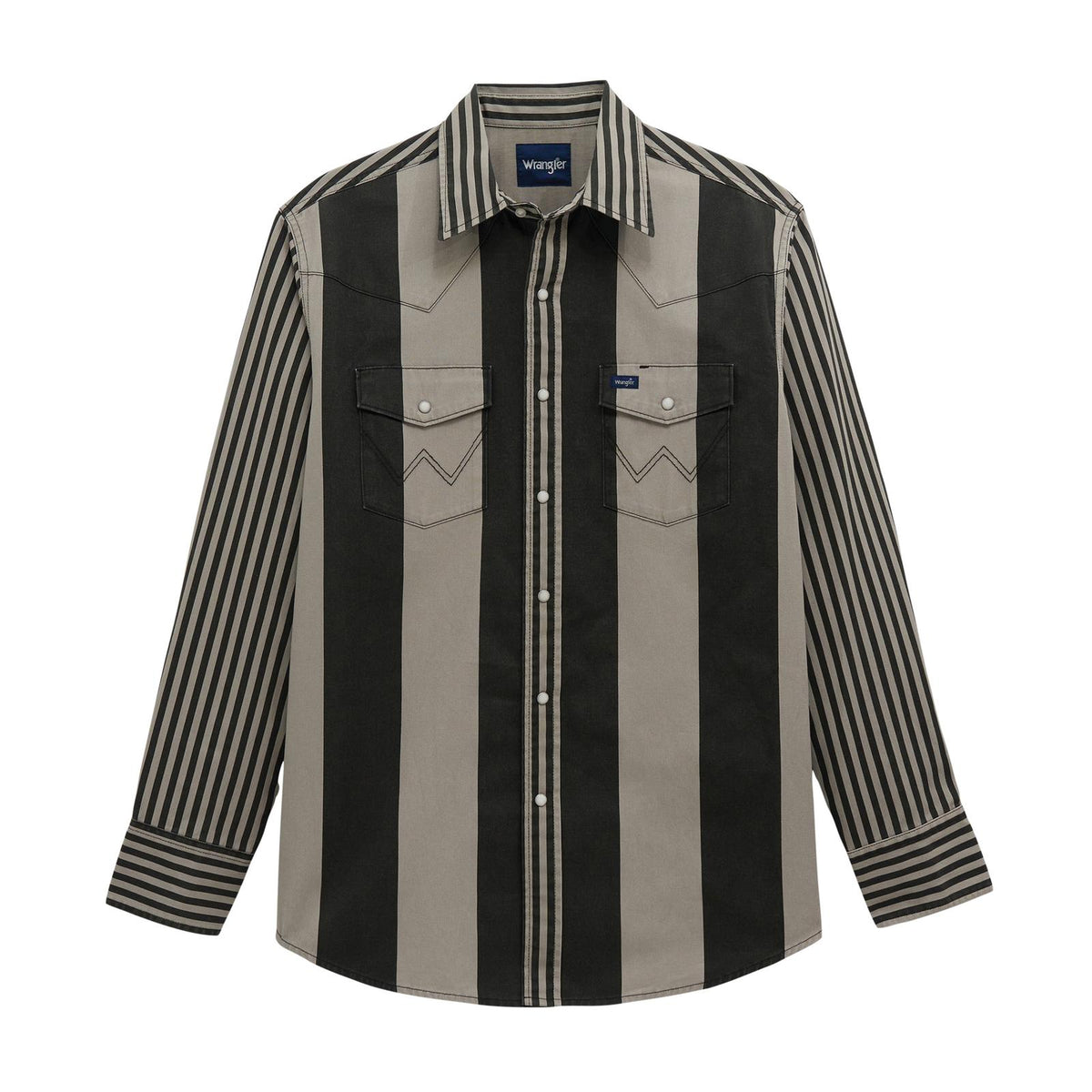 Wrangler Men's Vintage Inspired Brushpopper Long Sleeve Stripe Shirt - Black/Grey