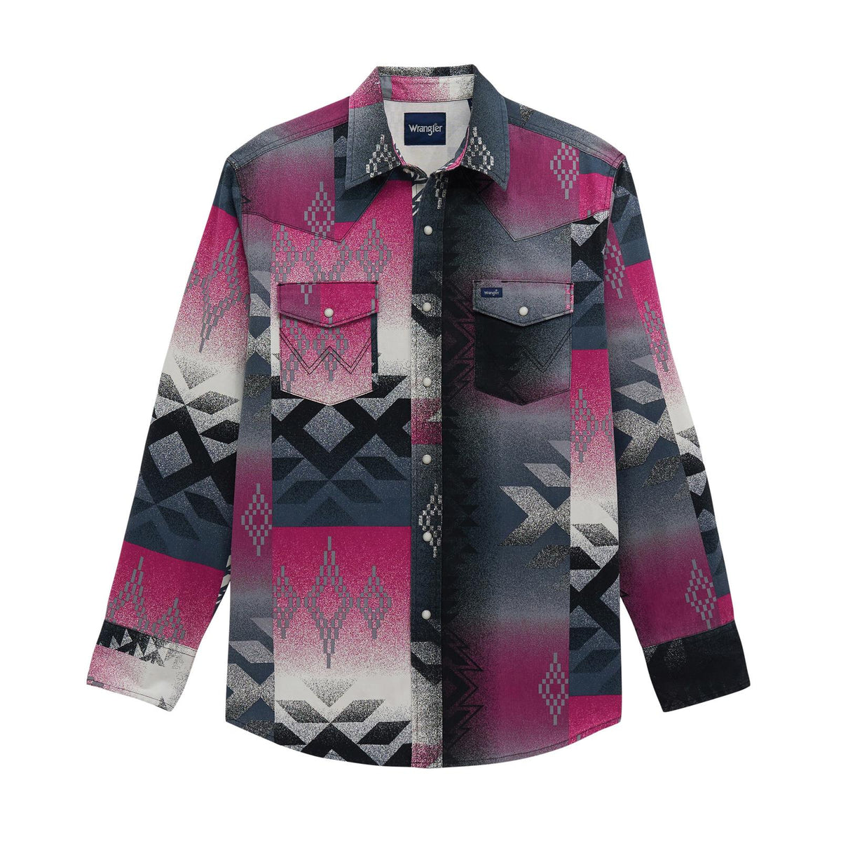Wrangler Men's Vintage Inspired Long Sleeve Aztec Snap Shirt - Pink/Multi