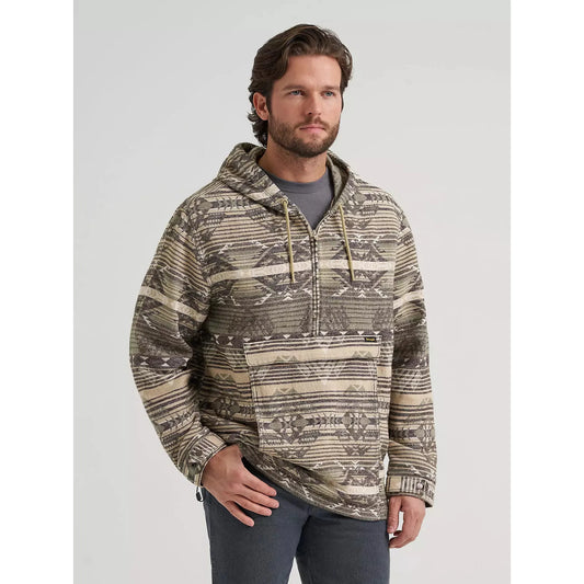 Wrangler Men's Jacquard 1/4 zip Hooded Popover Jacket- Canyon Sand
