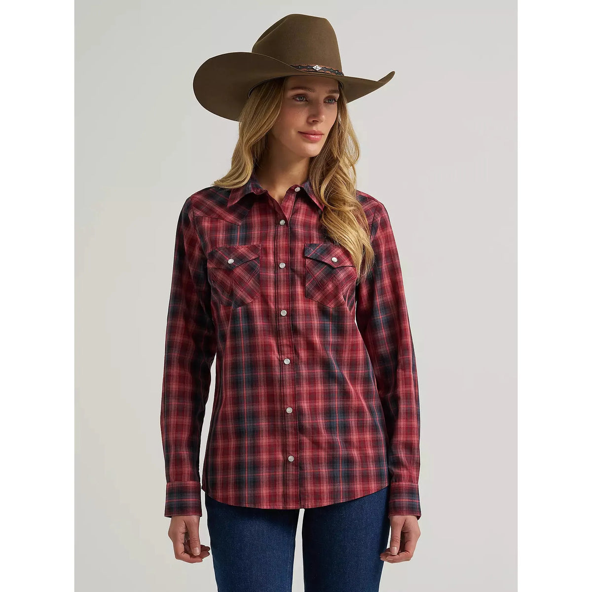 Wrangler Women's Essential Western Long Sleeve Plaid Snap Shirt - Port