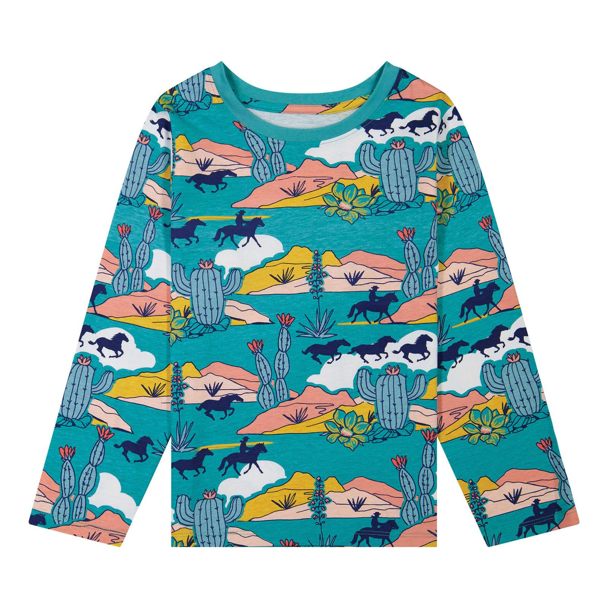 Wrangler Girl's Long Sleeve Knit Desert Horse Tee Shirt - Turquoise
