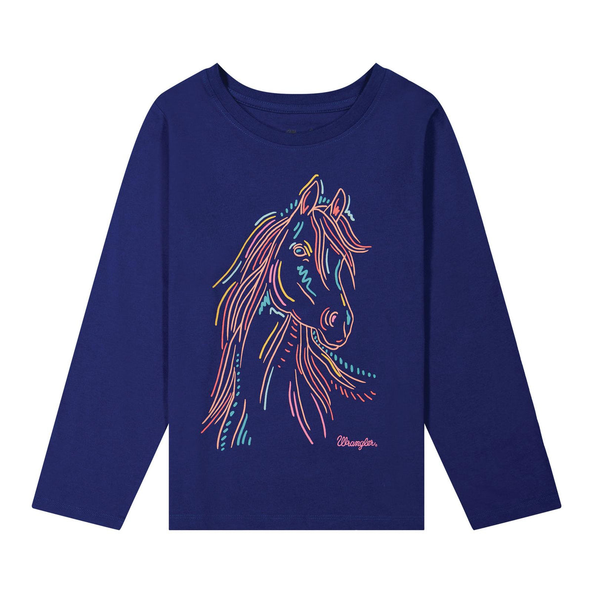 Wrangler Girl's Long Sleeve Graphic Horse T-Shirt - Blue