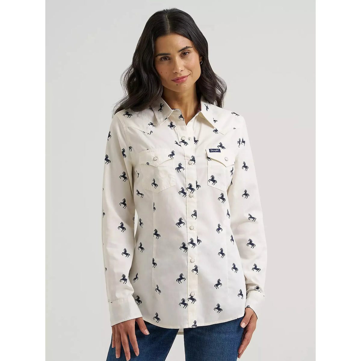 Wrangler Women's Long Sleeve Olivia Horse Western Snap Shirt - Bone