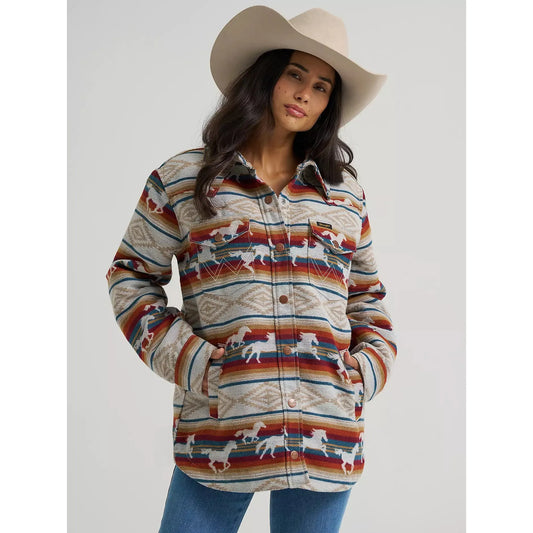 Wrangler Women's Run the Ranch Jacquard Shacket-Tan Horse