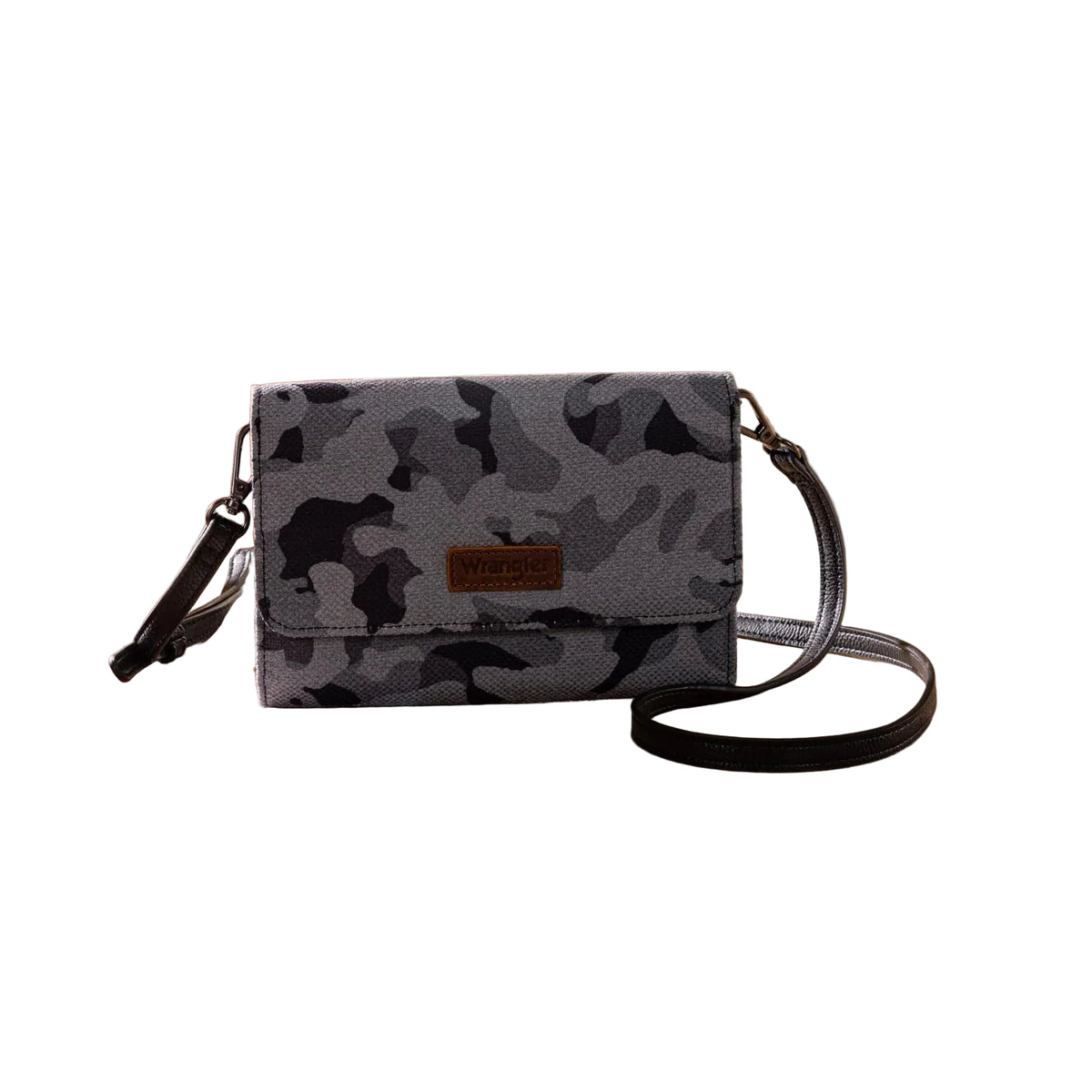 Wrangler Camo Print Canvas Clutch Crossbody Bag - Black