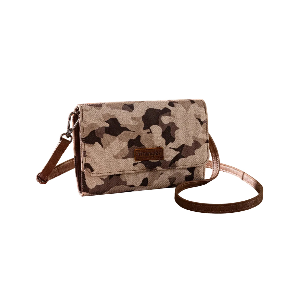 Wrangler Camo Print Canvas Clutch Crossbody Bag - Brown