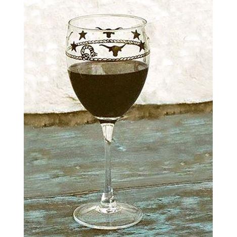 West Creation 12 oz Stars and Longhorns Wine Glass- Set of 4