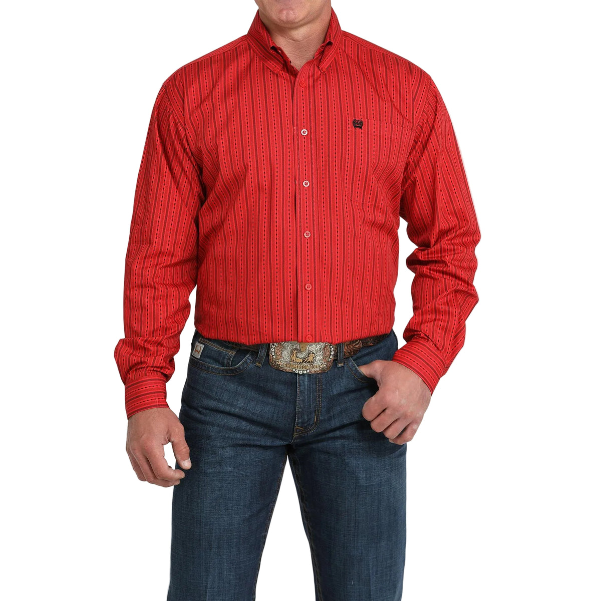 Cinch Men's Long Sleeve Western Stripe Shirt - Red