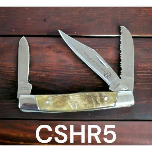 Circle SH  Folding Knife with 3 Blades Ram Horn Handle