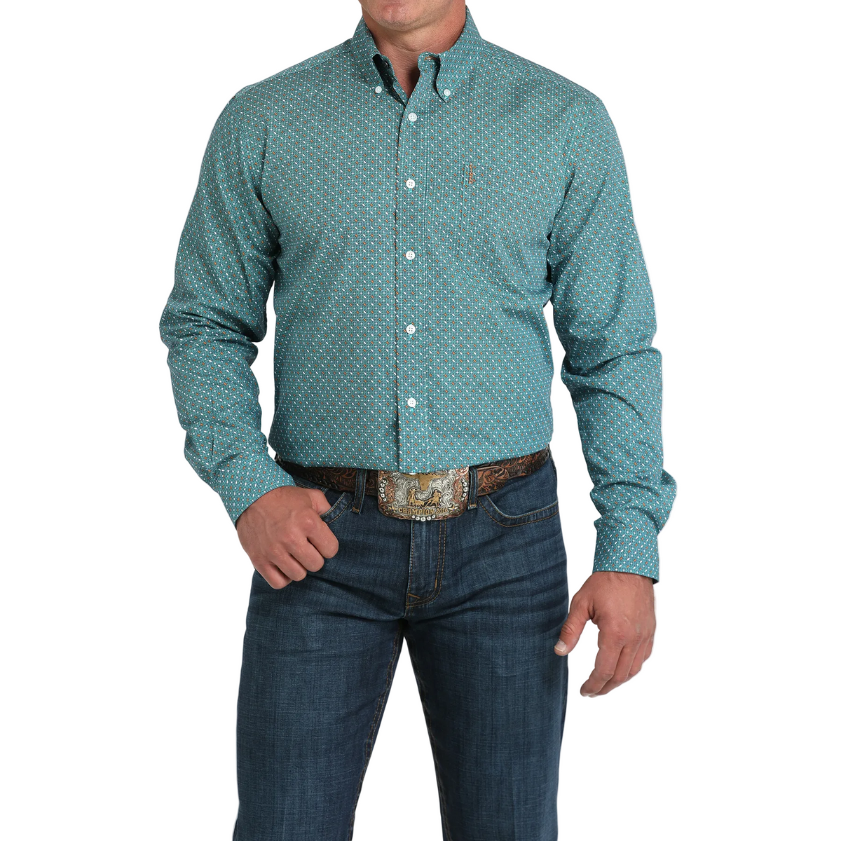 Cinch Men's Long Sleeve Print Shirt - Turquoise