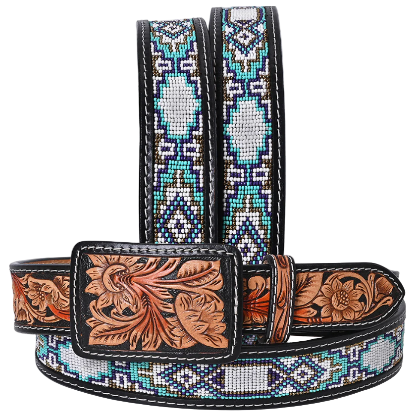 American Darling Navajo Beaded Belt with Tooled Leather Buckle - Irvine Tack & Western Wear