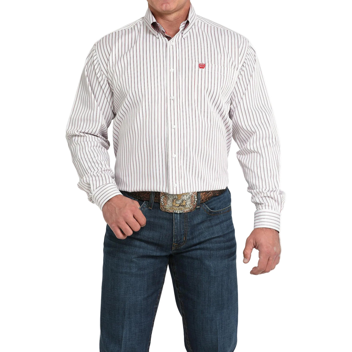 Cinch Men's Long Sleeve Western Stripe Shirt - White