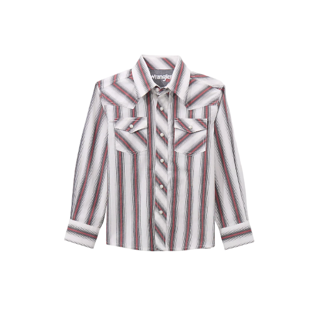 Wrangler Boy's Long Sleeve Western Snap Shirt - Brushpopper Red Stripe