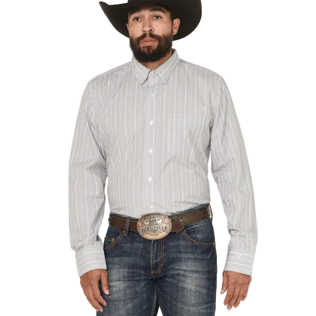 Wrangler Men's Cody Johnson Long Sleeve Stripe Shirt - Charcoal