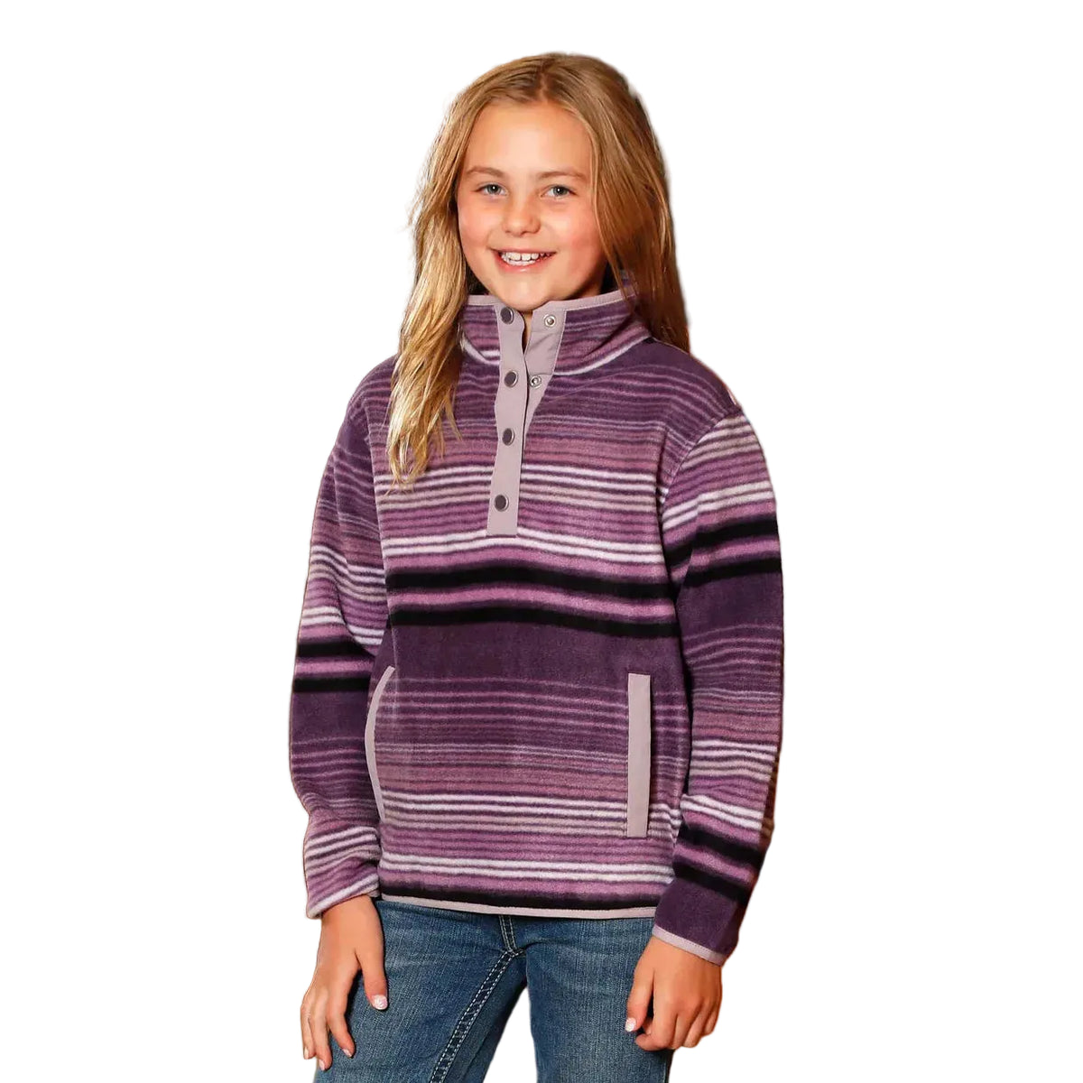Cinch Girl's Long Sleeve 1/4 Snap Pullover- Purple