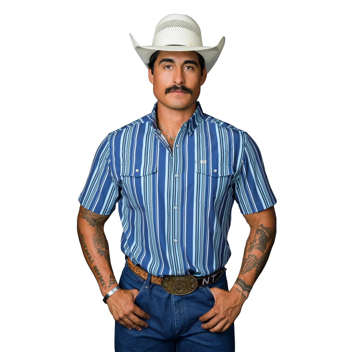 Ferrell Brand Men's The James Short Sleeve Snap Shirt - Blue