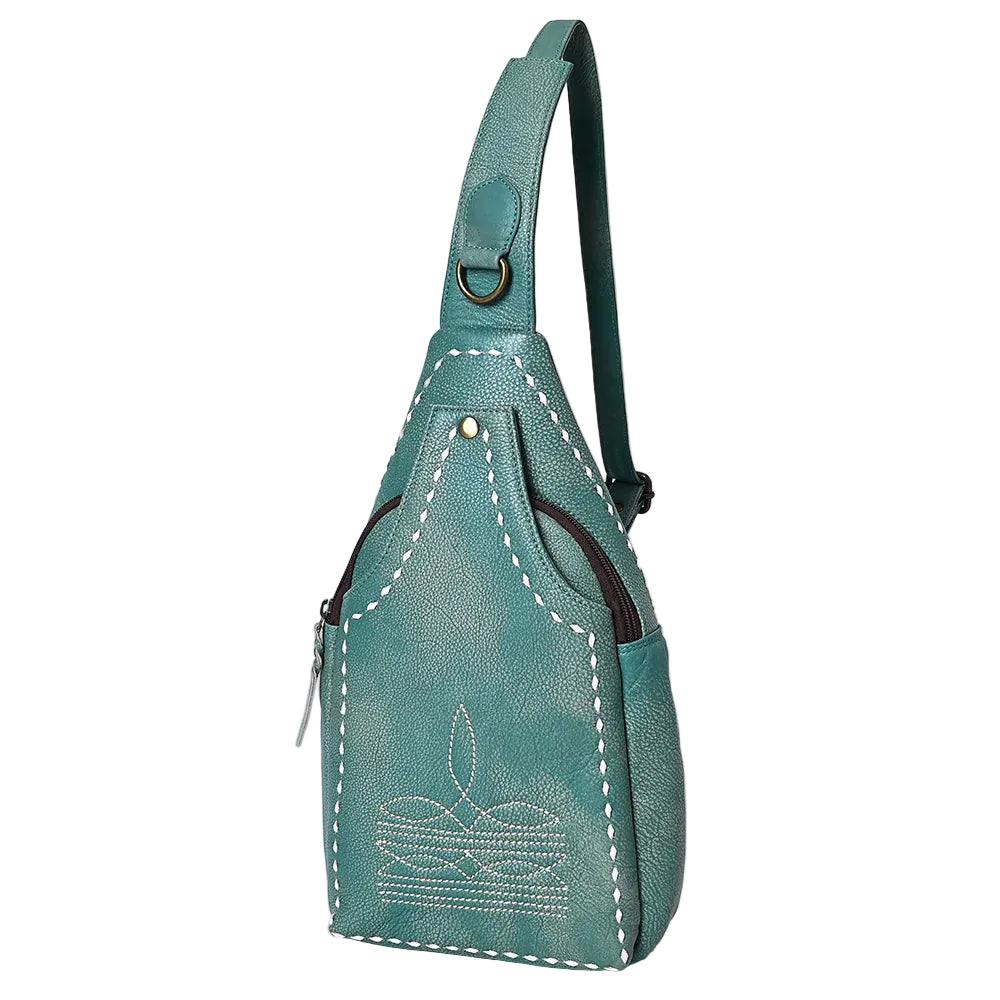 American Darling Leather Crossbody Sling Bag with White Stitching-Green - Irvine Tack & Western Wear