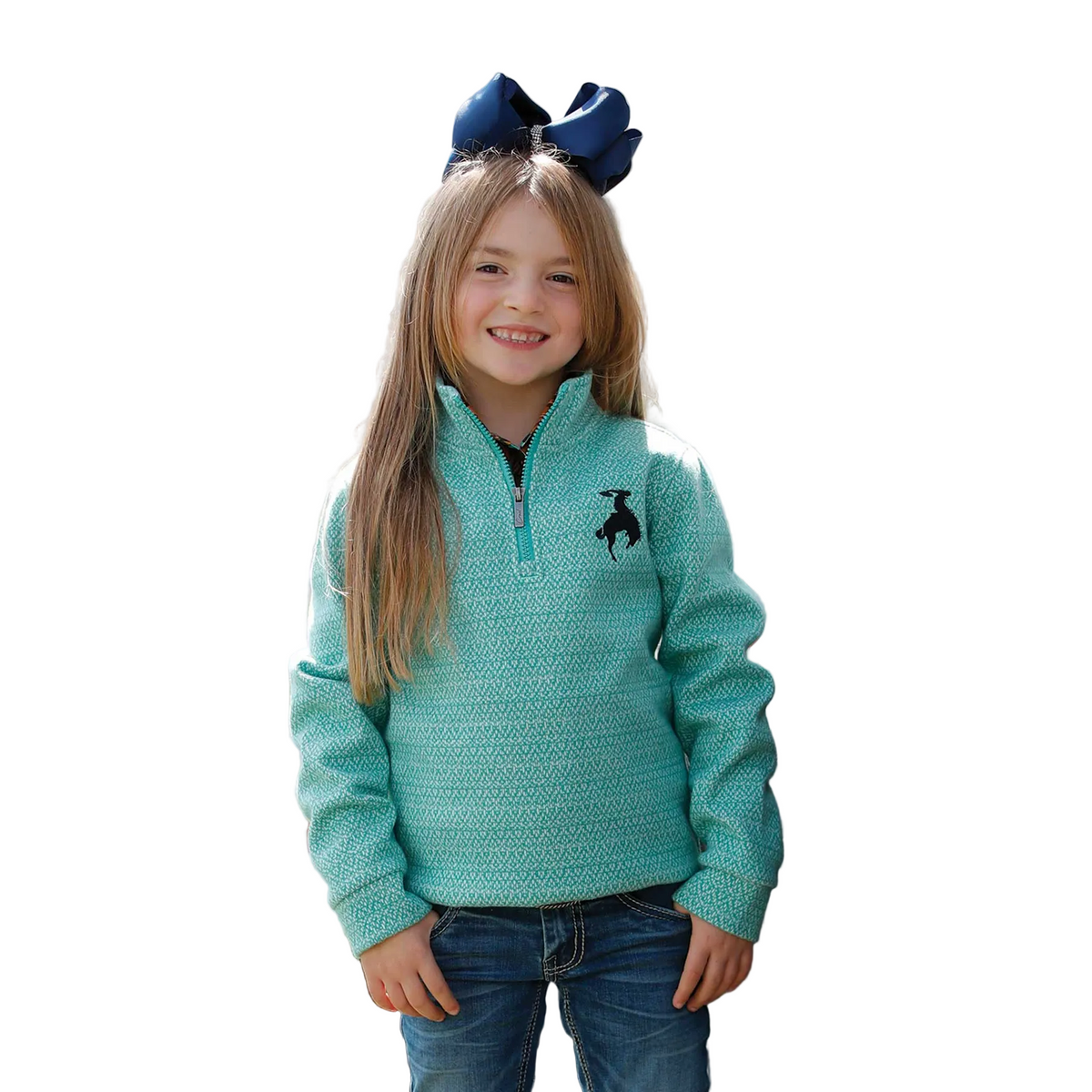 Cinch Girl's Long Sleeve 1/4 Zip Sweater - Turquoise