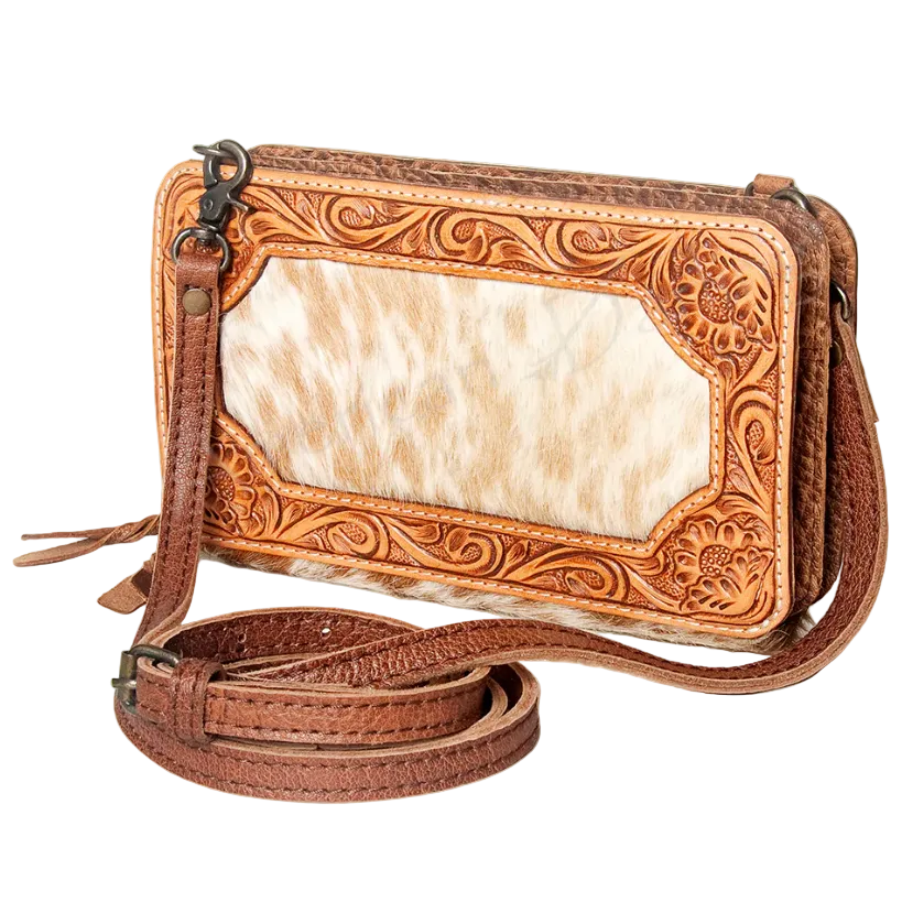 American Darling Tooled Leather Crossbody Hair On Cowhide Shoulder Bag