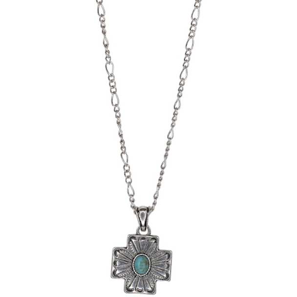Justin Cross Concho with Figaro Chain and Faux Turquoise Stone