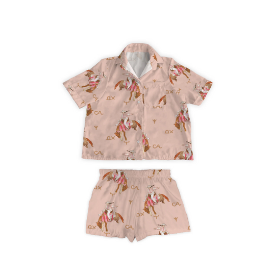 Ida Mae Women's Casey Cowgirl Patchwork Rose Shorty Pajama Set- Pink