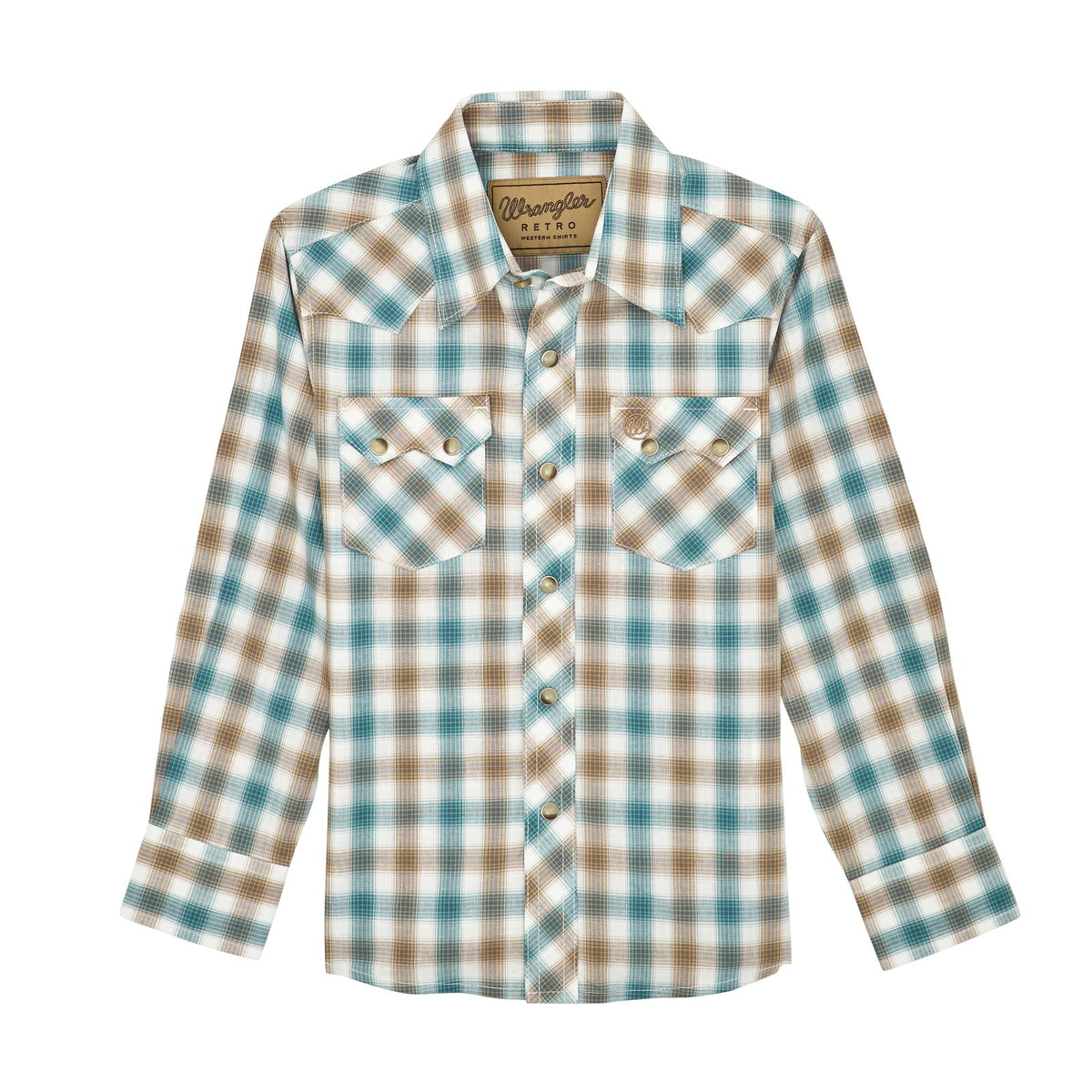 Wrangler Boy's Wrangler Retro Long Sleeve Shirt - Turq/Brown - Irvine Tack & Western Wear