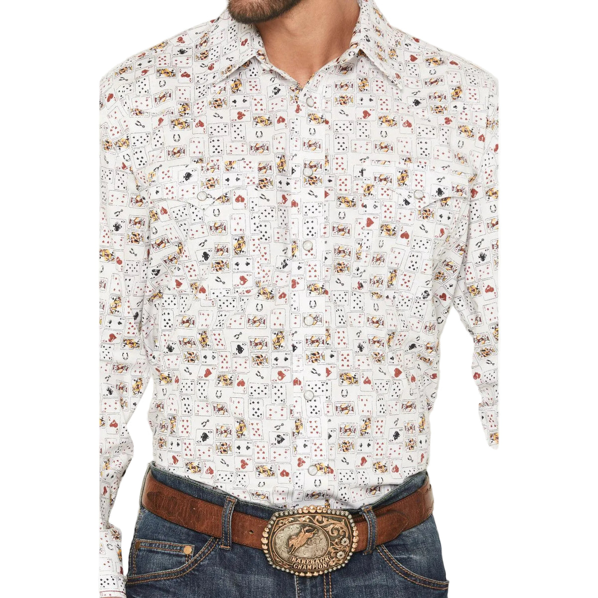 Panhandle Men's Rough Stock Vegas Print Western Long Sleeve Snap Shirt - White