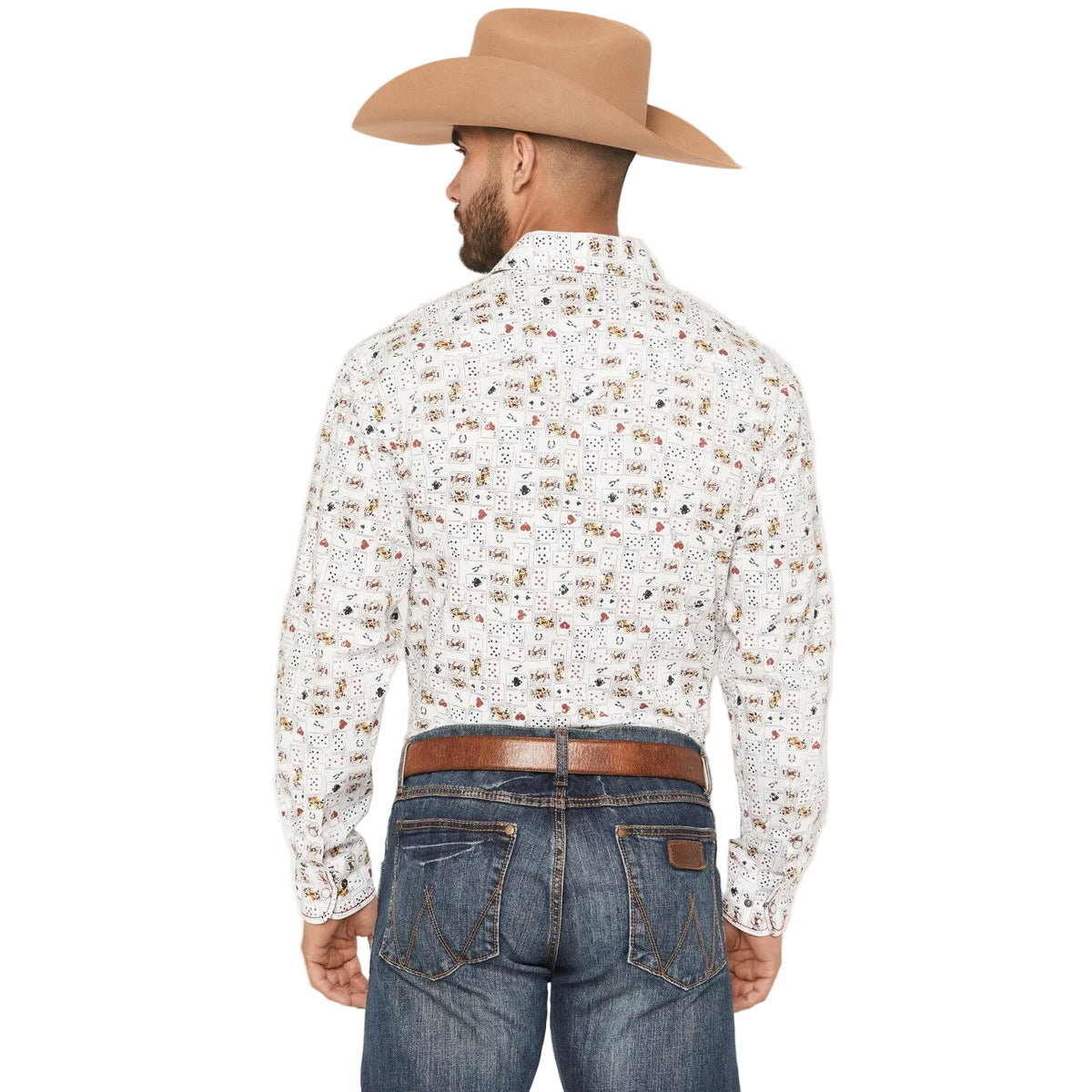 Panhandle Men's Rough Stock Vegas Print Western Long Sleeve Snap Shirt - White