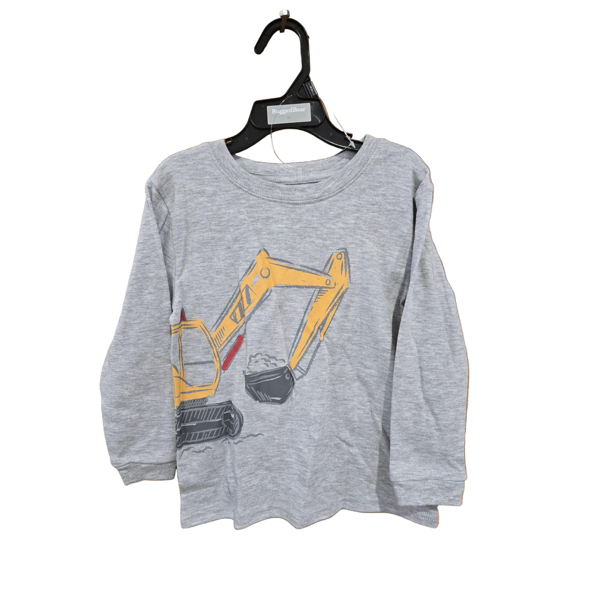 Rugged Bear Long Sleeve Excavator Graphic Tee Shirt - Grey