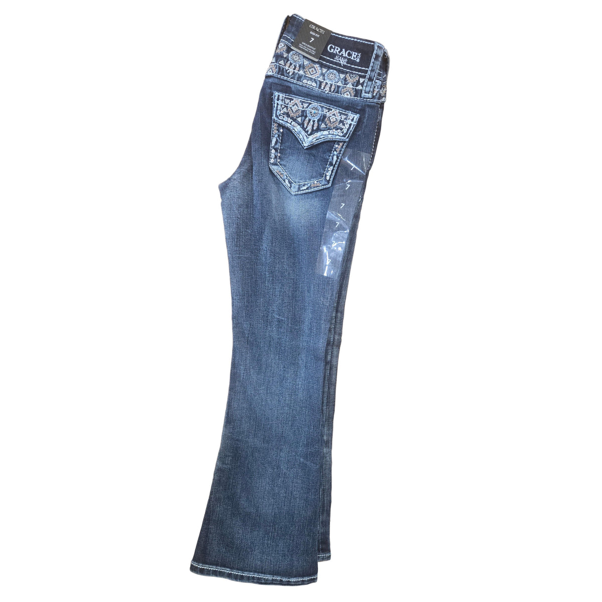 Grace in LA Girl's Aztec Faux Jeans - Blue - Irvine Tack & Western Wear