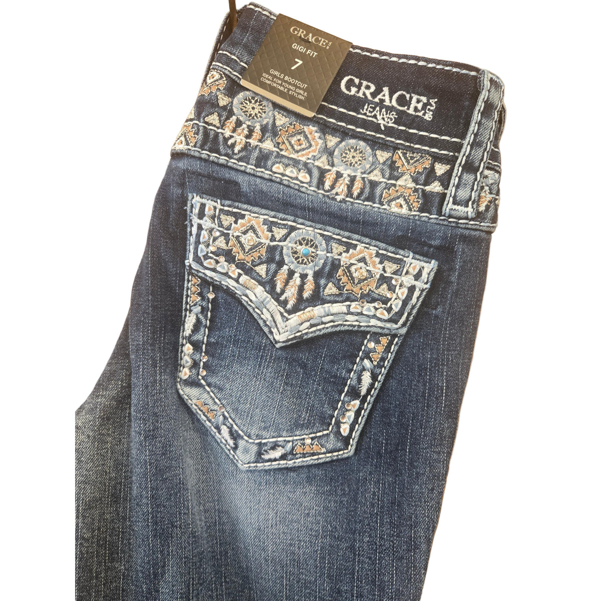 Grace in LA Girl's Aztec Faux Jeans - Blue - Irvine Tack & Western Wear